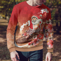 Hawaii Funny Christmas Ugly Christmas Sweater Santa Surfing With Tapa Pattern LT05 - Polynesian Pride