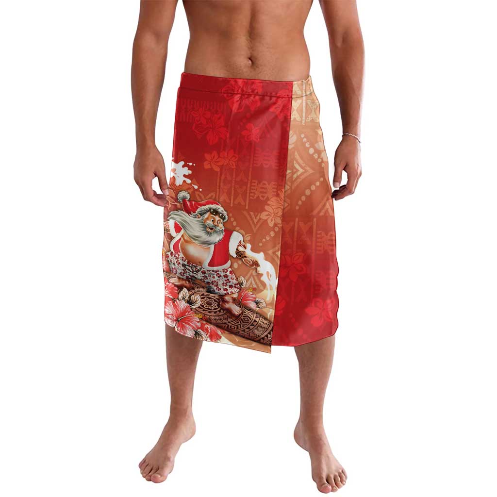 Hawaii Funny Christmas Lavalava Santa Surfing With Tapa Pattern LT05 Red - Polynesian Pride