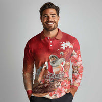 Hawaii Funny Christmas Long Sleeve Polo Shirt Santa Surfing With Tapa Pattern LT05 - Polynesian Pride