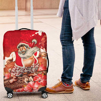Hawaii Funny Christmas Luggage Cover Santa Surfing With Tapa Pattern LT05 Red - Polynesian Pride