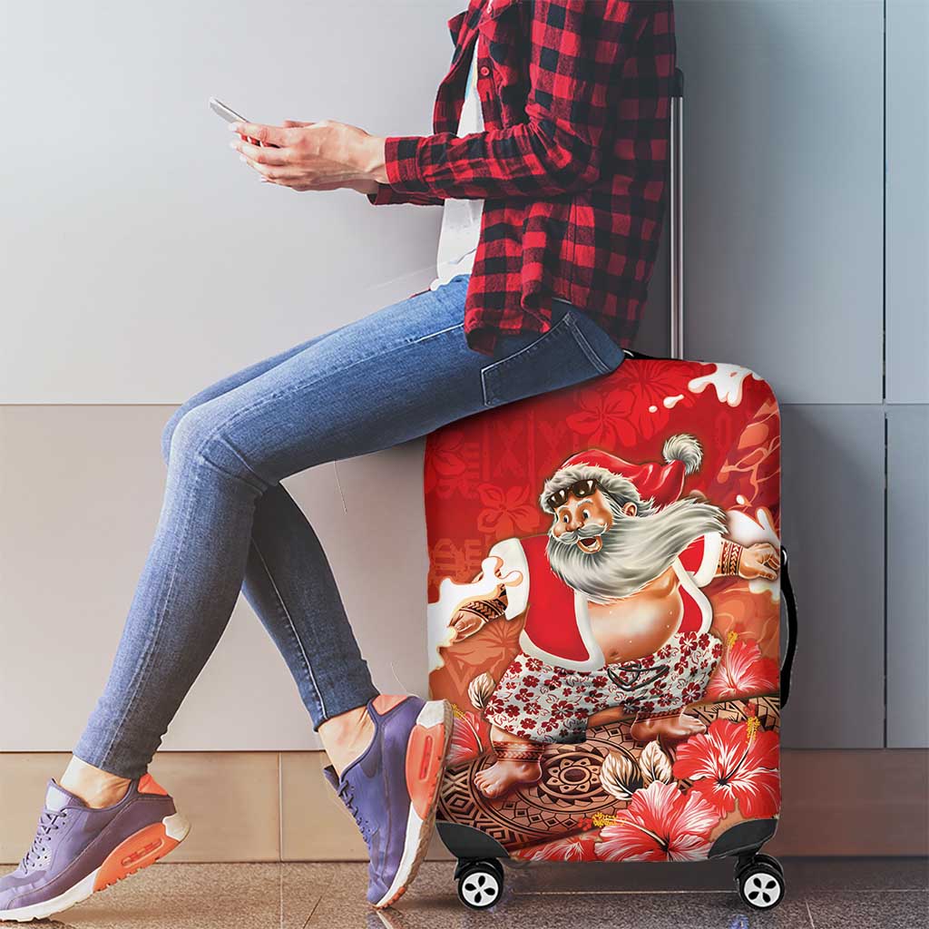 Hawaii Funny Christmas Luggage Cover Santa Surfing With Tapa Pattern LT05 - Polynesian Pride