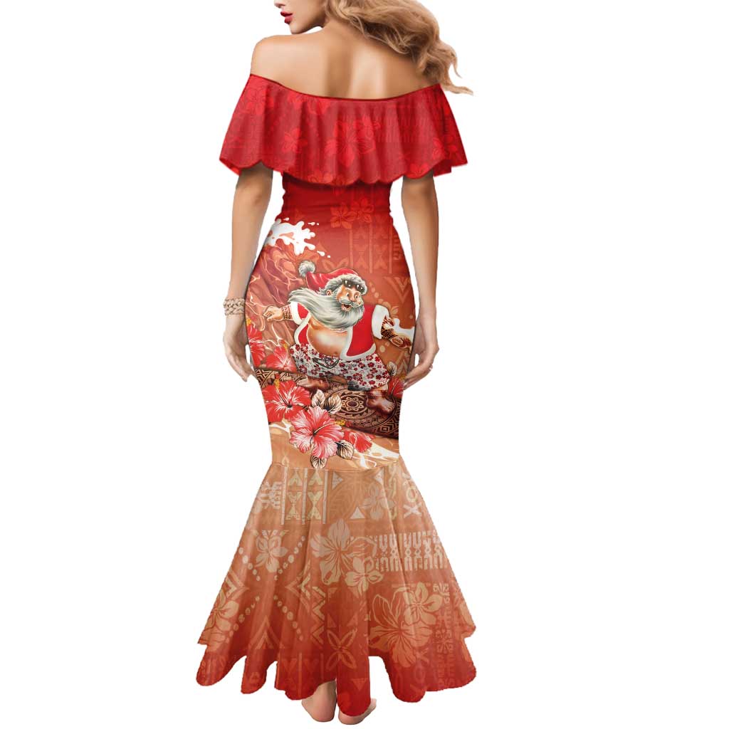 Hawaii Funny Christmas Mermaid Dress Santa Surfing With Tapa Pattern LT05 - Polynesian Pride