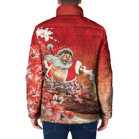 Hawaii Funny Christmas Padded Jacket Santa Surfing With Tapa Pattern LT05 - Polynesian Pride
