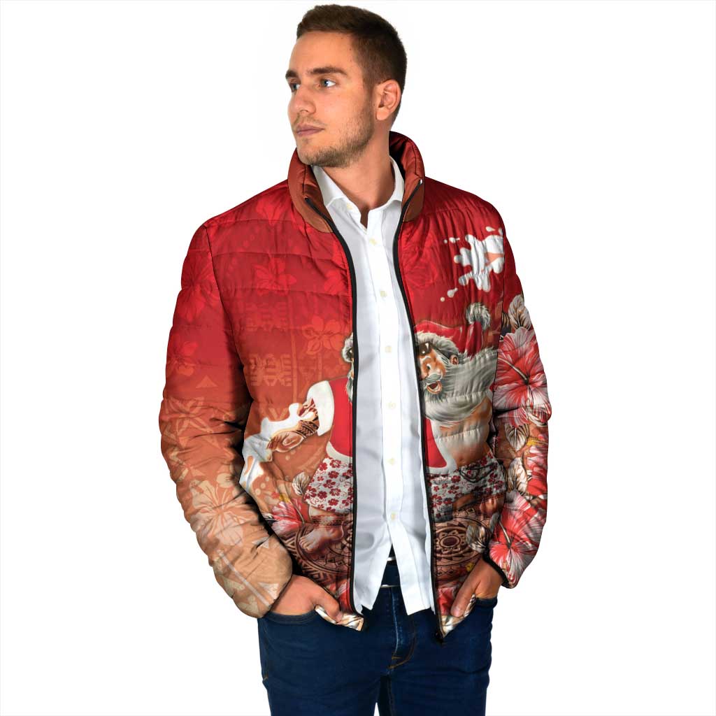 Hawaii Funny Christmas Padded Jacket Santa Surfing With Tapa Pattern LT05 - Polynesian Pride