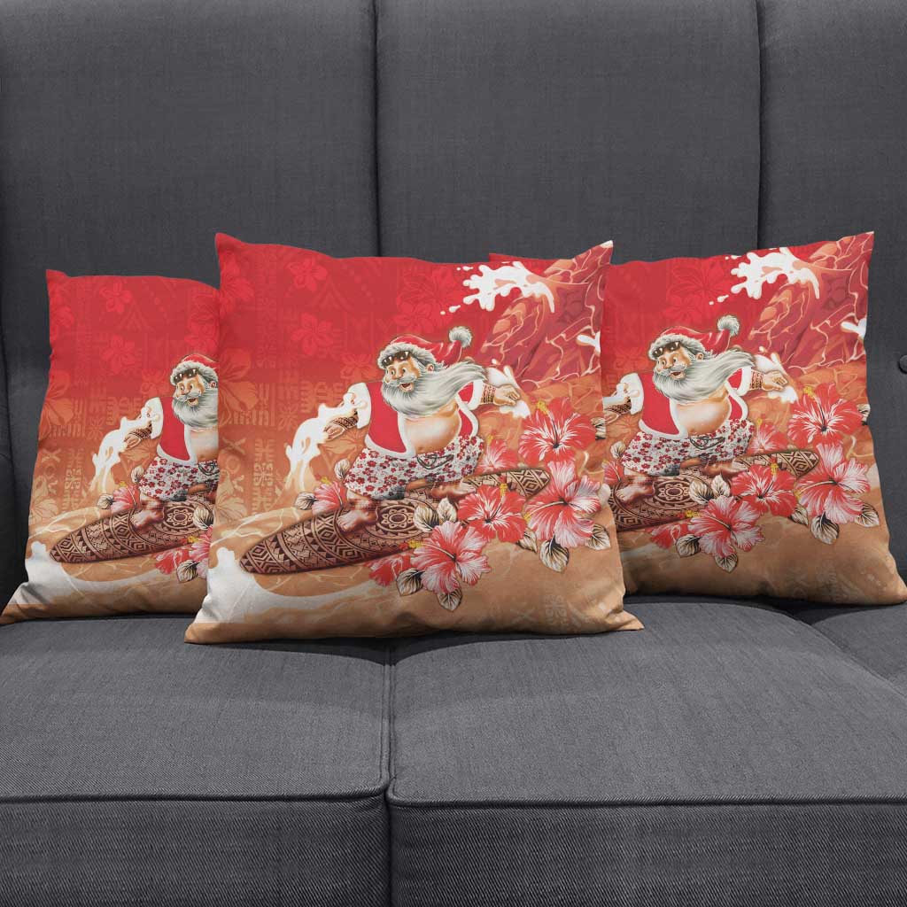 Hawaii Funny Christmas Pillow Cover Santa Surfing With Tapa Pattern LT05 - Polynesian Pride