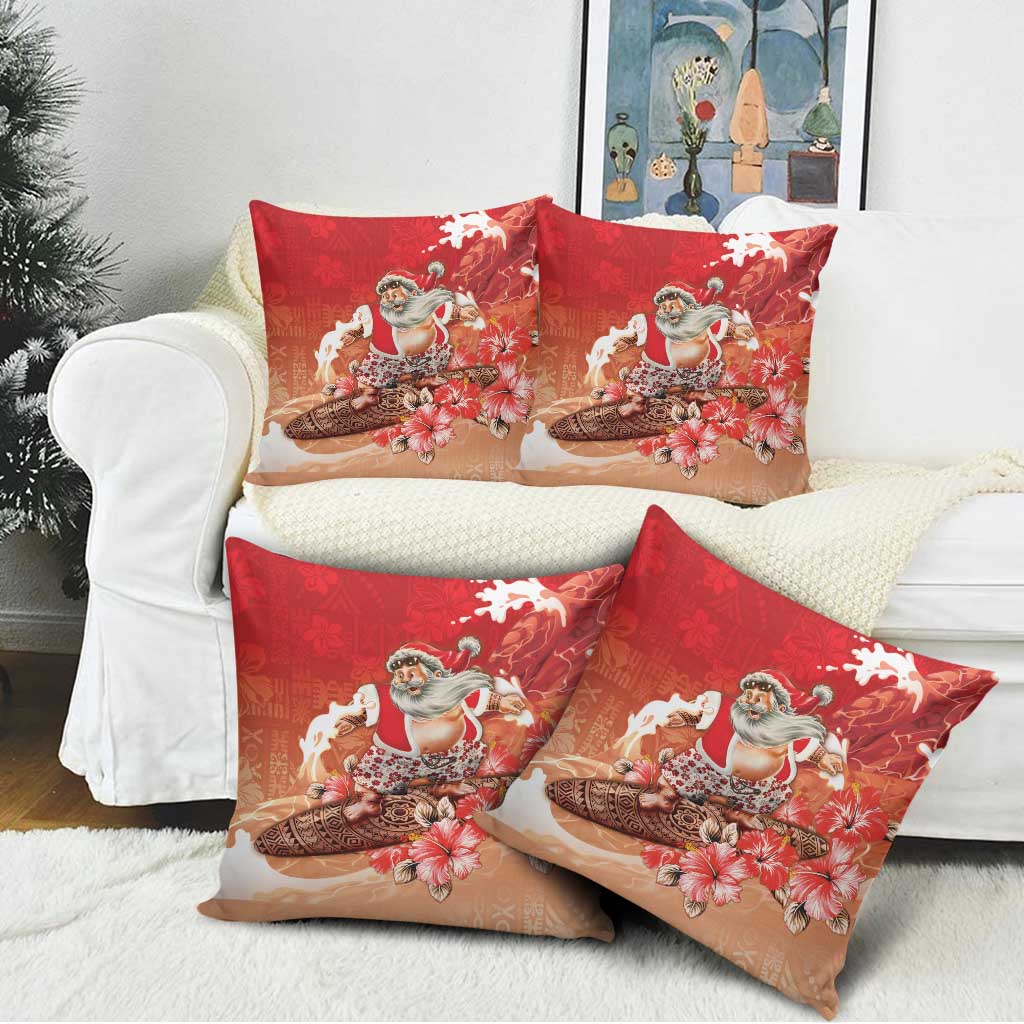Hawaii Funny Christmas Pillow Cover Santa Surfing With Tapa Pattern LT05 - Polynesian Pride