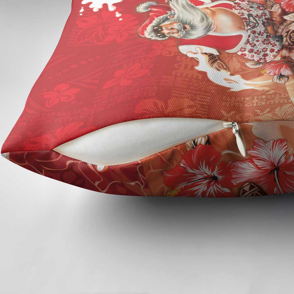 Hawaii Funny Christmas Pillow Cover Santa Surfing With Tapa Pattern LT05 - Polynesian Pride