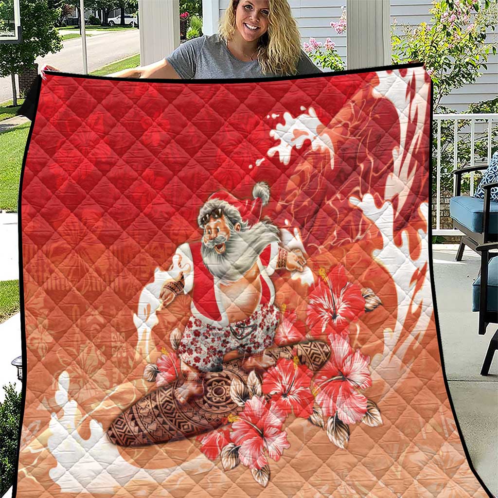 Hawaii Funny Christmas Quilt Santa Surfing With Tapa Pattern LT05 Red - Polynesian Pride