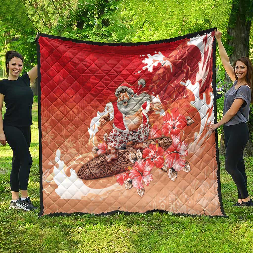 Hawaii Funny Christmas Quilt Santa Surfing With Tapa Pattern LT05 - Polynesian Pride
