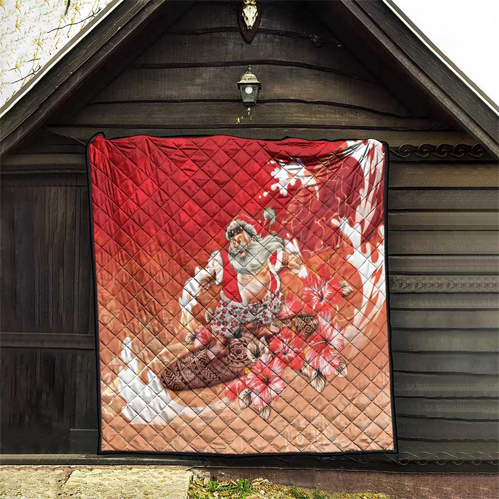 Hawaii Funny Christmas Quilt Santa Surfing With Tapa Pattern LT05 - Polynesian Pride