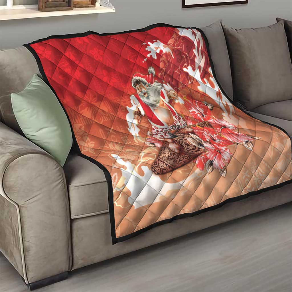 Hawaii Funny Christmas Quilt Santa Surfing With Tapa Pattern LT05 - Polynesian Pride