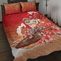 Hawaii Funny Christmas Quilt Bed Set Santa Surfing With Tapa Pattern LT05 Red - Polynesian Pride