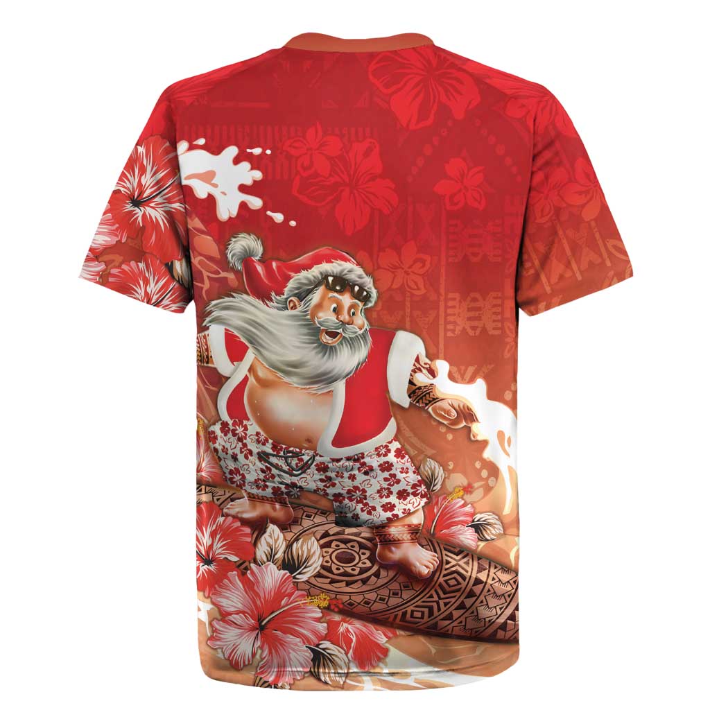 Hawaii Funny Christmas Rugby Jersey Santa Surfing With Tapa Pattern LT05 - Polynesian Pride