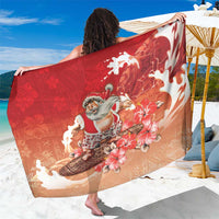Hawaii Funny Christmas Sarong Santa Surfing With Tapa Pattern LT05 One Size 44 x 66 inches Red - Polynesian Pride
