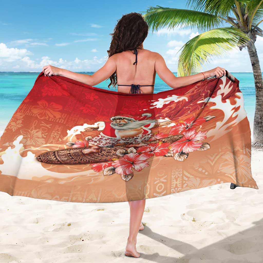 Hawaii Funny Christmas Sarong Santa Surfing With Tapa Pattern LT05 - Polynesian Pride