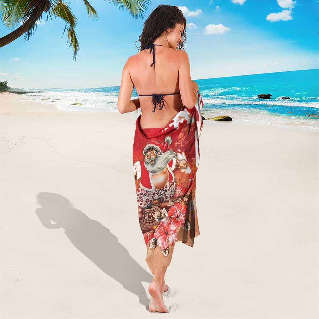 Hawaii Funny Christmas Sarong Santa Surfing With Tapa Pattern LT05 - Polynesian Pride