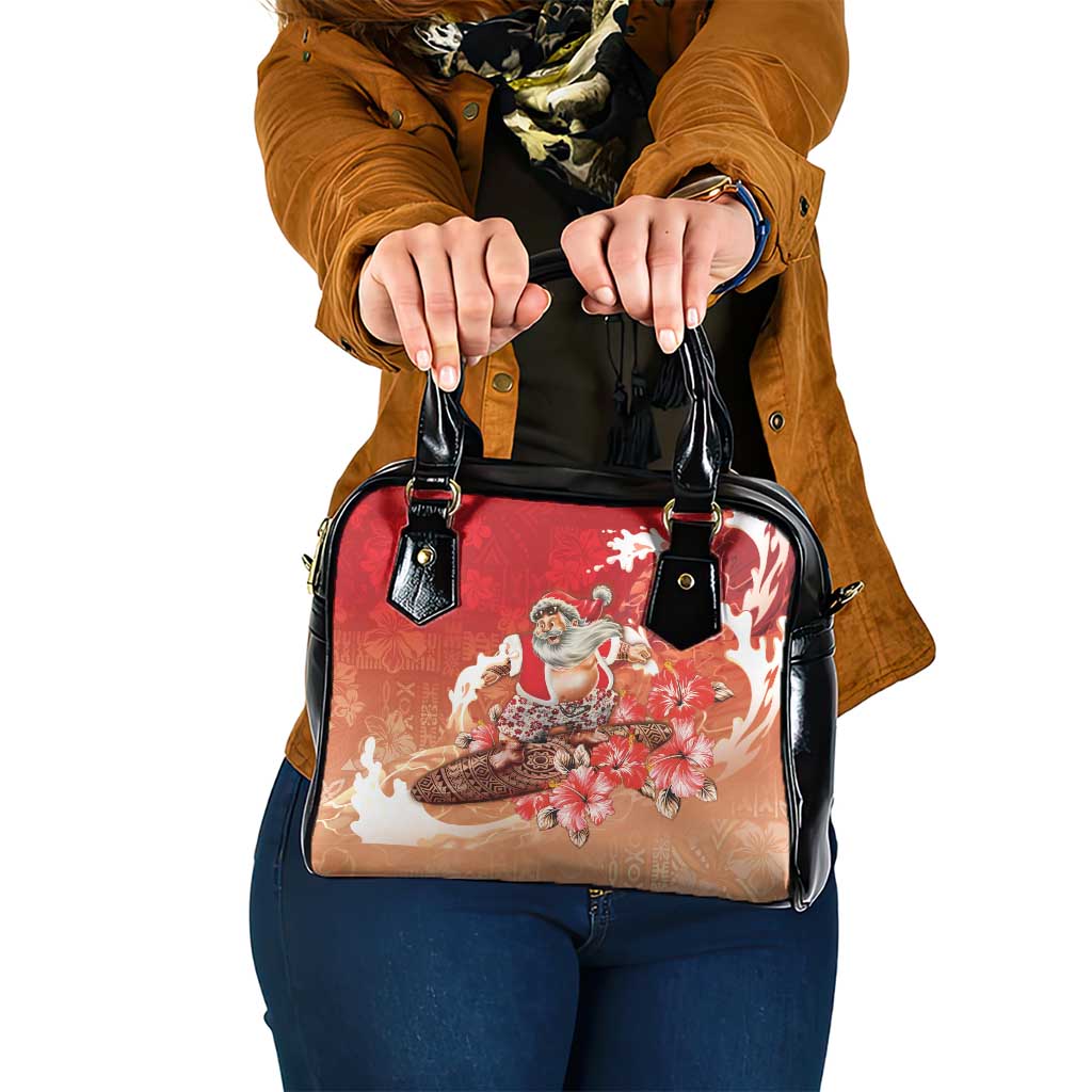 Hawaii Funny Christmas Shoulder Handbag Santa Surfing With Tapa Pattern LT05 One Size Red - Polynesian Pride