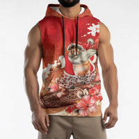 Hawaii Funny Christmas Sleeveless Hoodie Santa Surfing With Tapa Pattern LT05 - Polynesian Pride