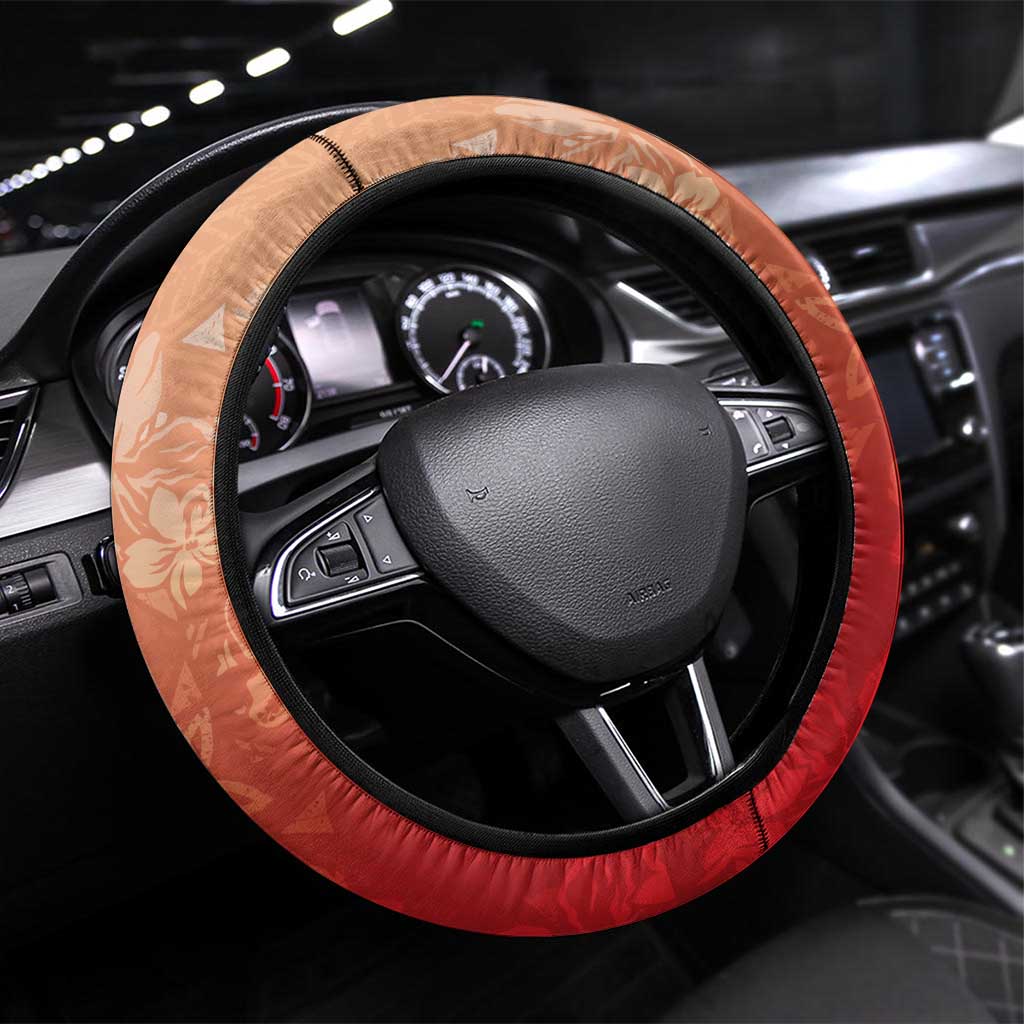 Hawaii Funny Christmas Steering Wheel Cover Santa Surfing With Tapa Pattern LT05 Universal Fit Red - Polynesian Pride