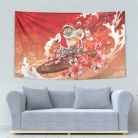 Hawaii Funny Christmas Tapestry Santa Surfing With Tapa Pattern LT05 - Polynesian Pride