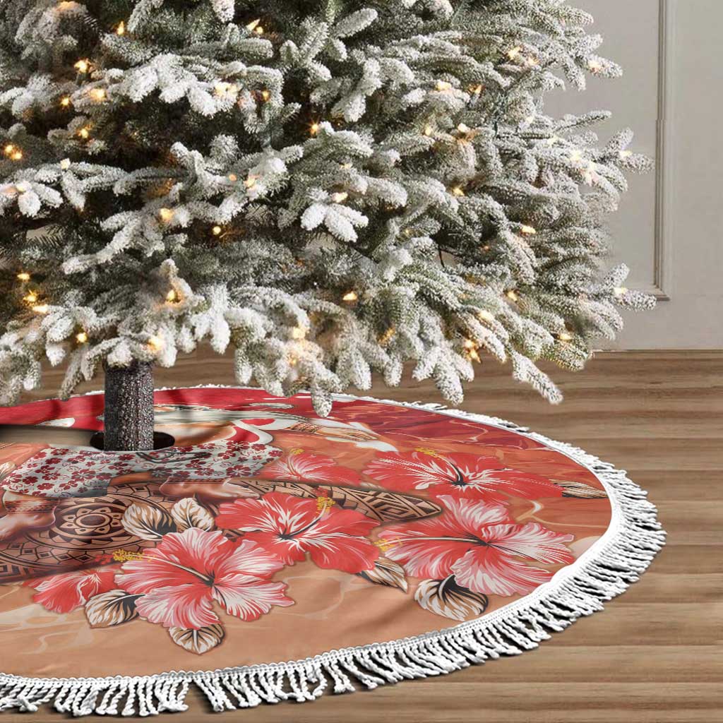 Hawaii Funny Christmas Tree Skirt Santa Surfing With Tapa Pattern LT05 - Polynesian Pride
