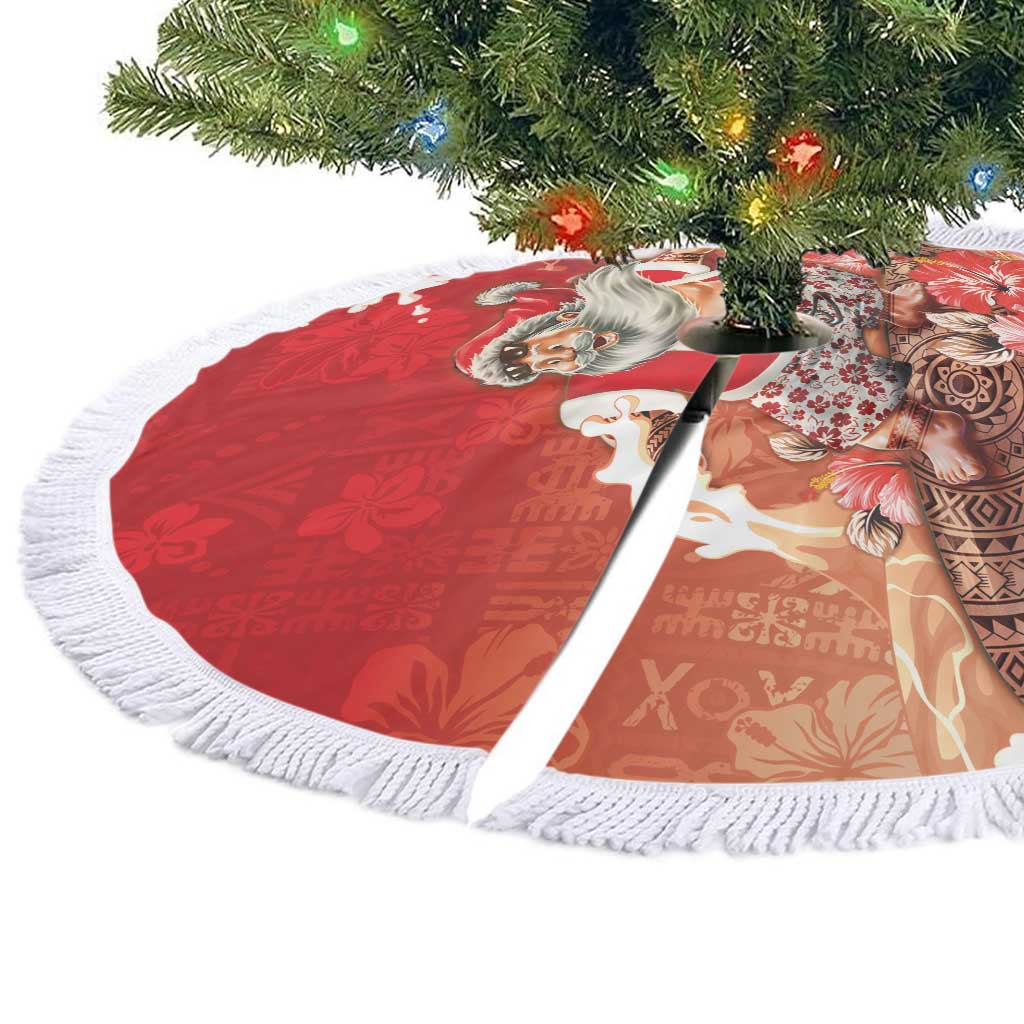 Hawaii Funny Christmas Tree Skirt Santa Surfing With Tapa Pattern LT05 - Polynesian Pride