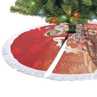 Hawaii Funny Christmas Tree Skirt Santa Surfing With Tapa Pattern LT05 - Polynesian Pride