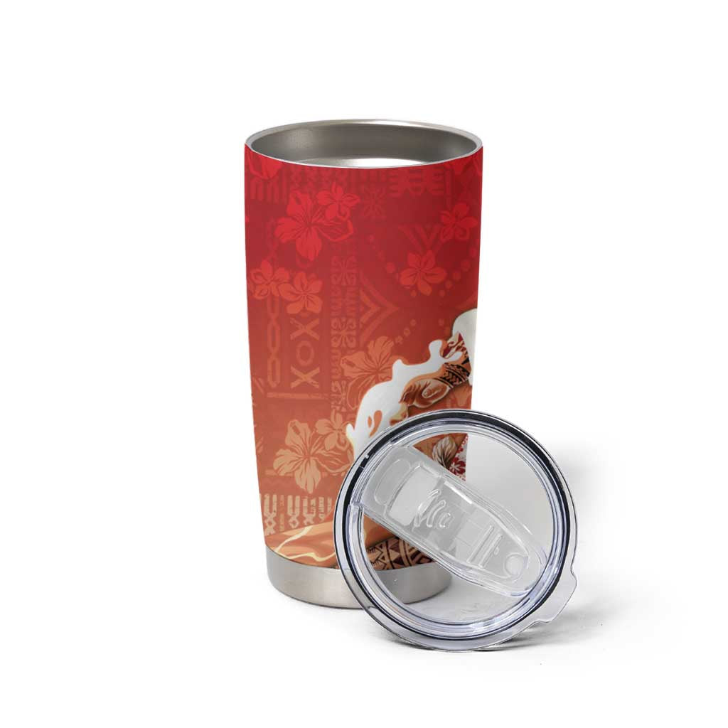 Hawaii Funny Christmas Tumbler Cup Santa Surfing With Tapa Pattern LT05 - Polynesian Pride