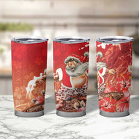 Hawaii Funny Christmas Tumbler Cup Santa Surfing With Tapa Pattern LT05 - Polynesian Pride