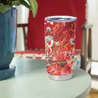 Hawaii Funny Christmas Tumbler Cup Santa Surfing With Tapa Pattern LT05 - Polynesian Pride