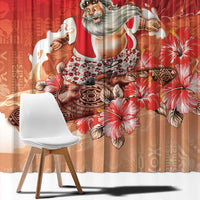 Hawaii Funny Christmas Window Curtain Santa Surfing With Tapa Pattern LT05 - Polynesian Pride