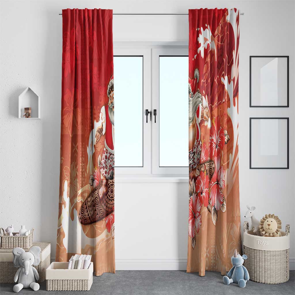 Hawaii Funny Christmas Window Curtain Santa Surfing With Tapa Pattern LT05 - Polynesian Pride