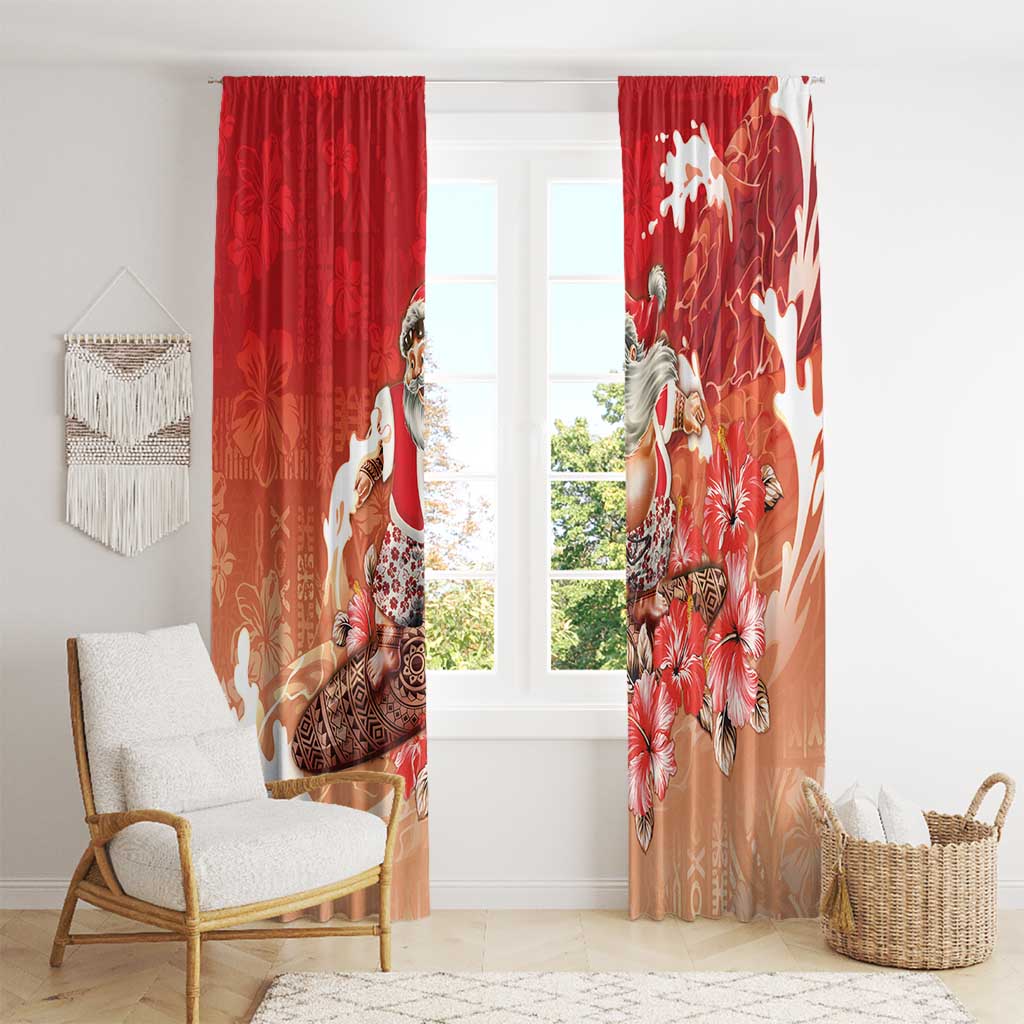 Hawaii Funny Christmas Window Curtain Santa Surfing With Tapa Pattern LT05 - Polynesian Pride