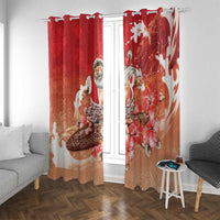Hawaii Funny Christmas Window Curtain Santa Surfing With Tapa Pattern LT05 With Grommets Red - Polynesian Pride