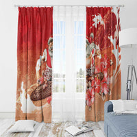 Hawaii Funny Christmas Window Curtain Santa Surfing With Tapa Pattern LT05 - Polynesian Pride