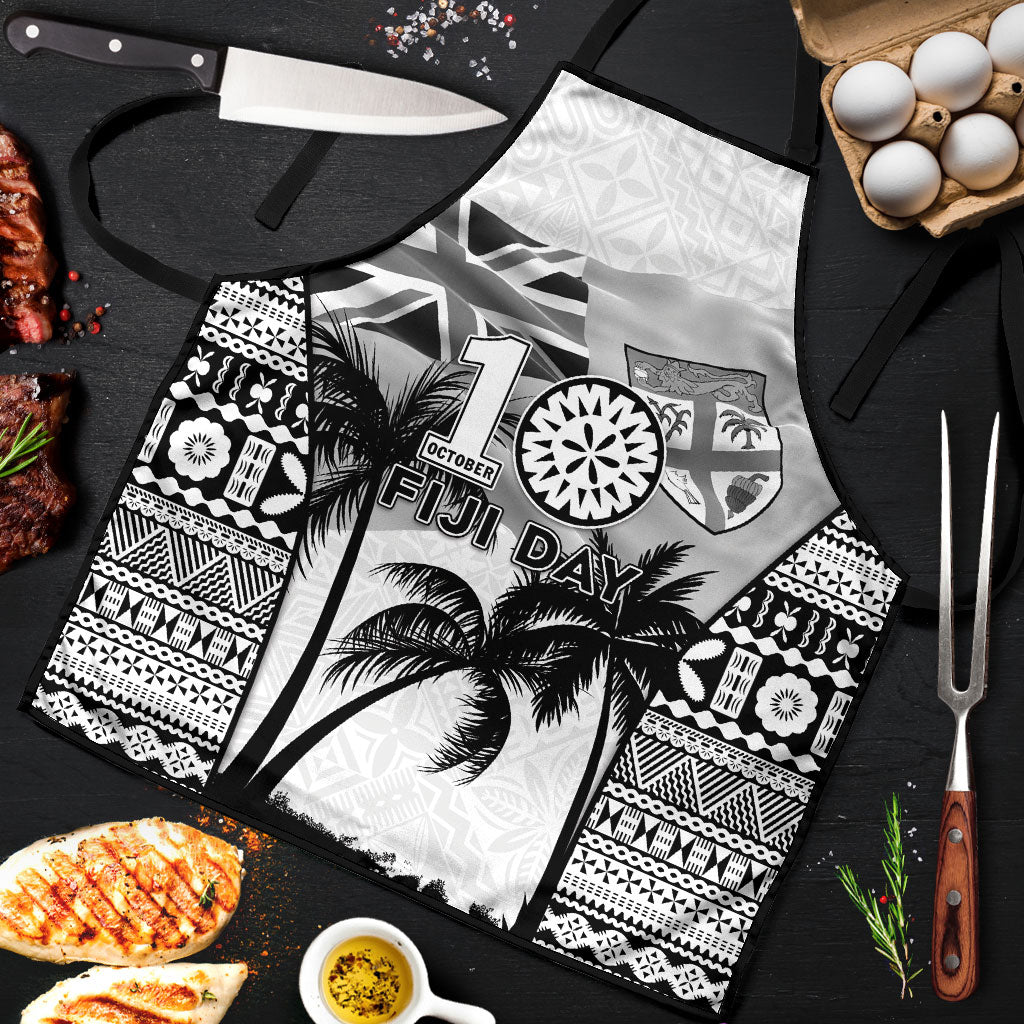 Fiji Day 2026 Apron Masi Tapa Pattern With Palm Tree White Version LT05 White - Polynesian Pride
