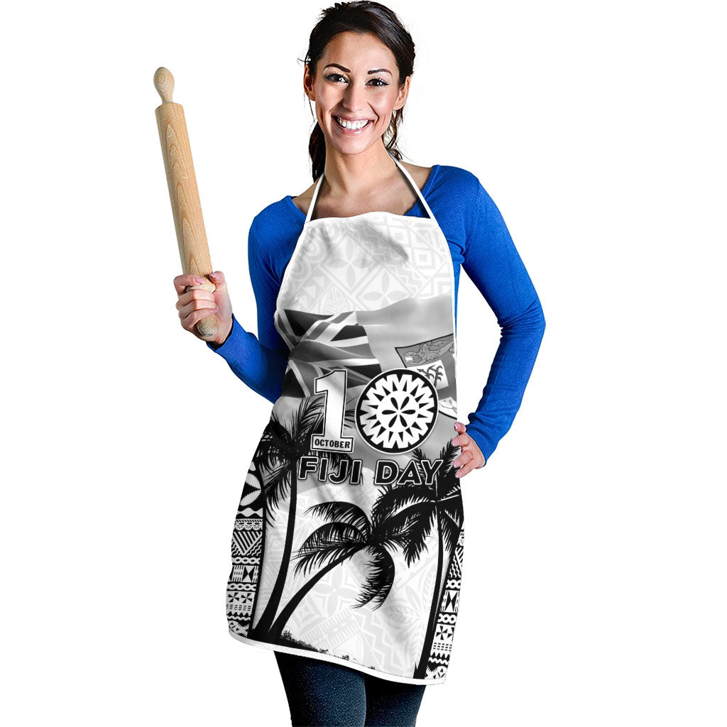 Fiji Day 2026 Apron Masi Tapa Pattern With Palm Tree White Version LT05 - Polynesian Pride
