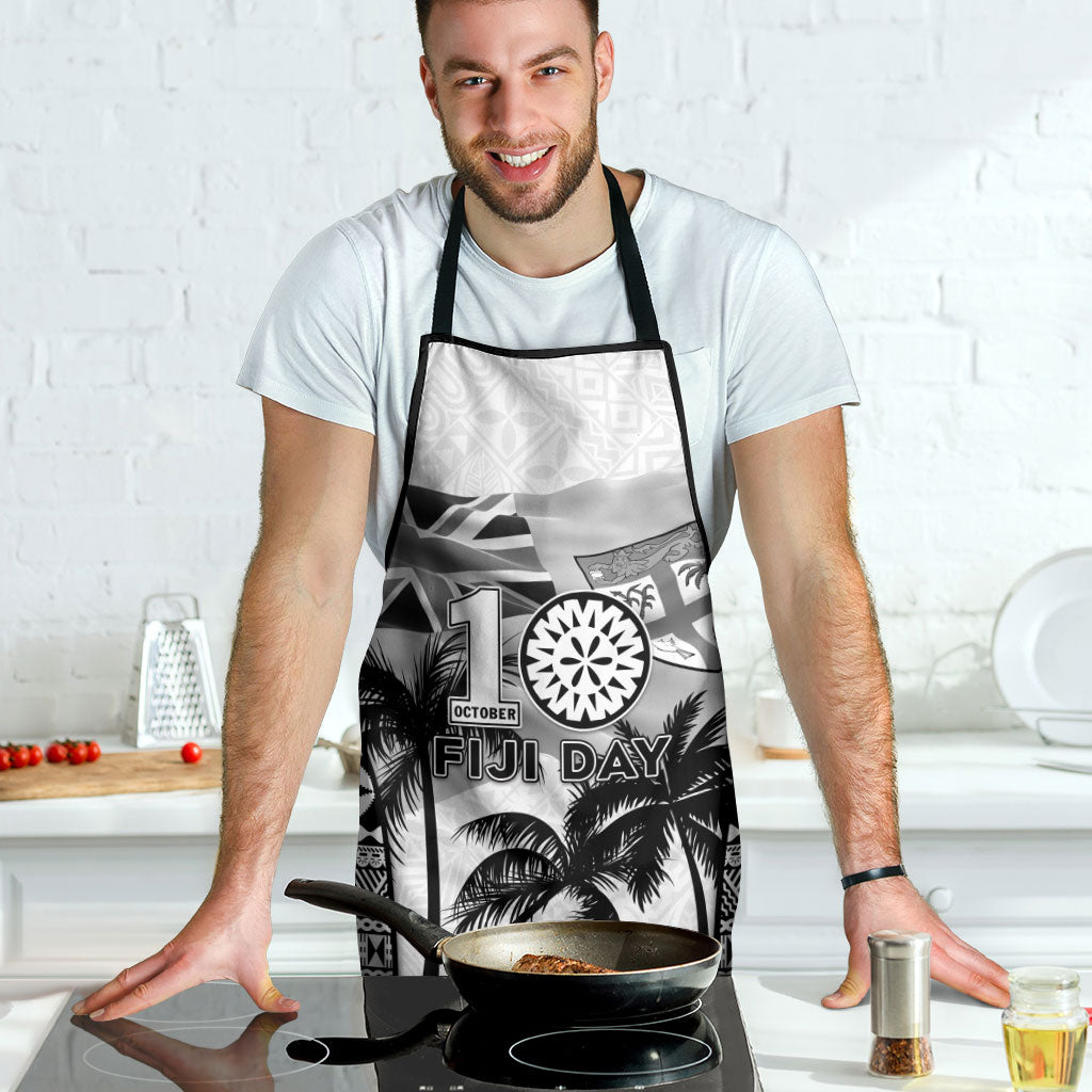 Fiji Day 2026 Apron Masi Tapa Pattern With Palm Tree White Version LT05 - Polynesian Pride