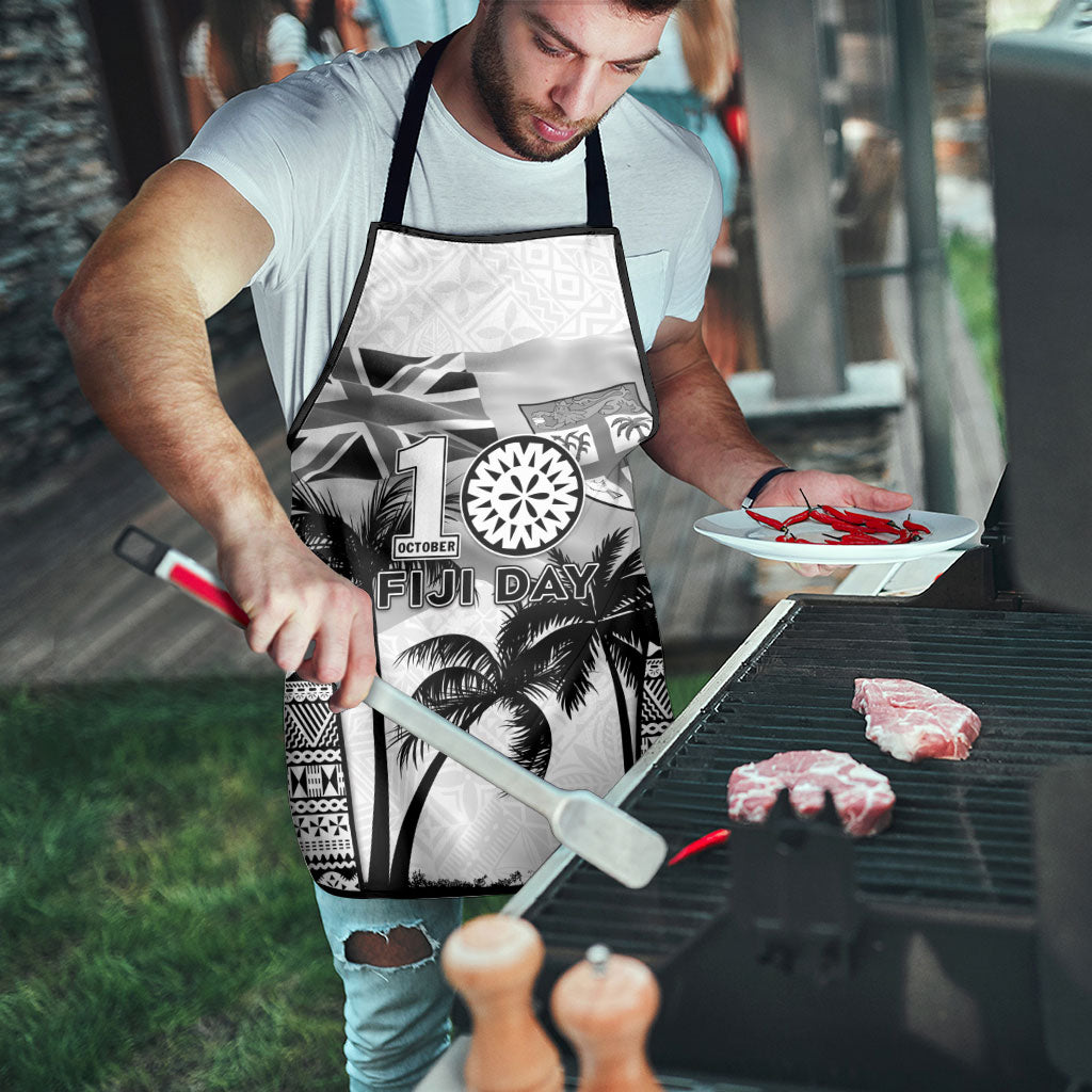 Fiji Day 2026 Apron Masi Tapa Pattern With Palm Tree White Version LT05 - Polynesian Pride