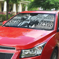Fiji Day 2026 Auto Sun Shade Masi Tapa Pattern With Palm Tree White Version LT05 - Polynesian Pride