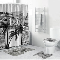 Fiji Day 2026 Bathroom Set Masi Tapa Pattern With Palm Tree White Version LT05 Bathroom Set (4 pcs) White - Polynesian Pride