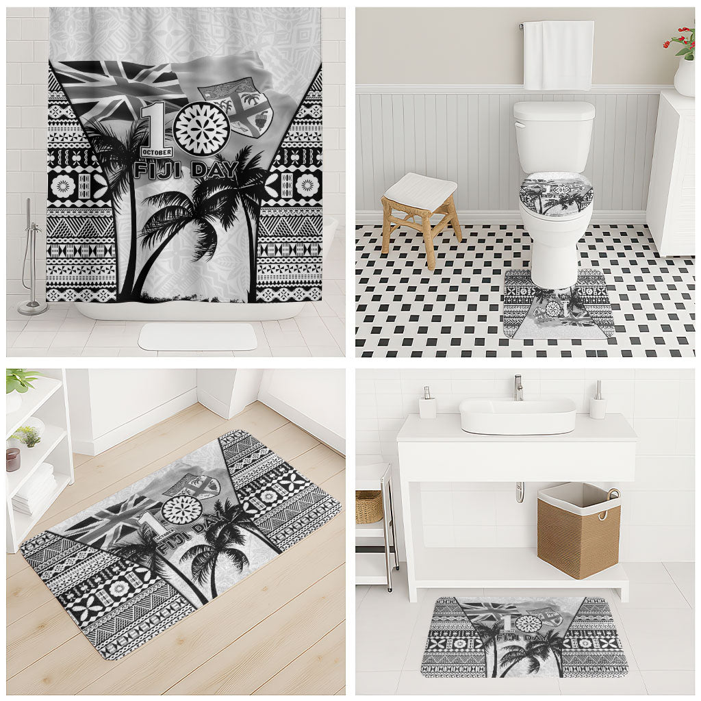 Fiji Day 2026 Bathroom Set Masi Tapa Pattern With Palm Tree White Version LT05 - Polynesian Pride