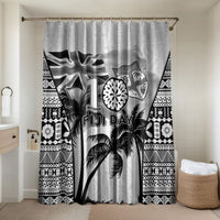 Fiji Day 2026 Bathroom Set Masi Tapa Pattern With Palm Tree White Version LT05 Shower Curtain Only White - Polynesian Pride