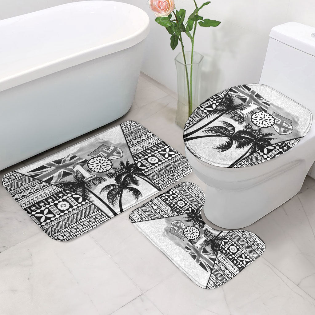 Fiji Day 2026 Bathroom Set Masi Tapa Pattern With Palm Tree White Version LT05 - Polynesian Pride