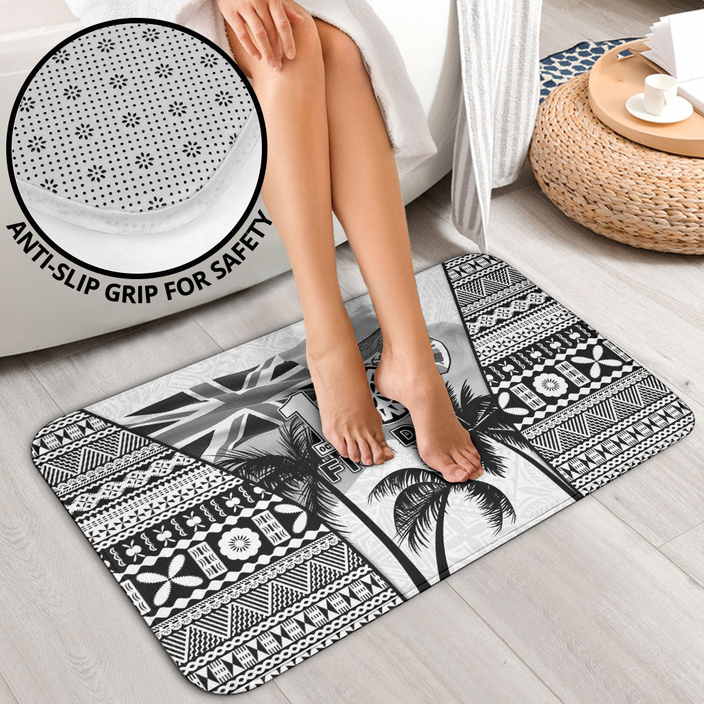 Fiji Day 2026 Bathroom Set Masi Tapa Pattern With Palm Tree White Version LT05 - Polynesian Pride