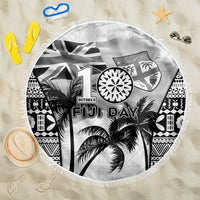 Fiji Day 2026 Beach Blanket Masi Tapa Pattern With Palm Tree White Version