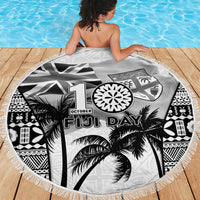 Fiji Day 2026 Beach Blanket Masi Tapa Pattern With Palm Tree White Version