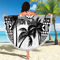 Fiji Day 2026 Beach Blanket Masi Tapa Pattern With Palm Tree White Version