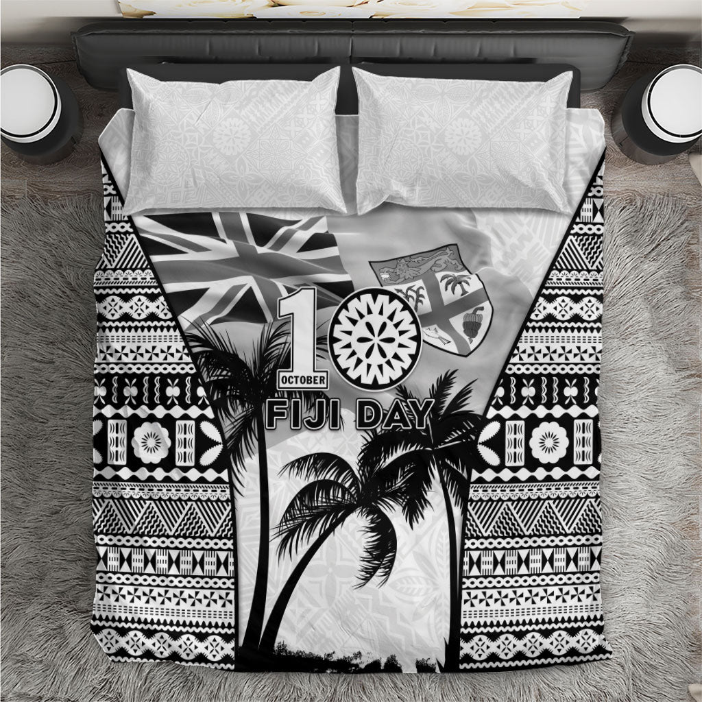 Fiji Day 2026 Bedding Set Masi Tapa Pattern With Palm Tree White Version LT05 White - Polynesian Pride