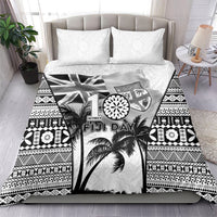 Fiji Day 2026 Bedding Set Masi Tapa Pattern With Palm Tree White Version LT05 - Polynesian Pride
